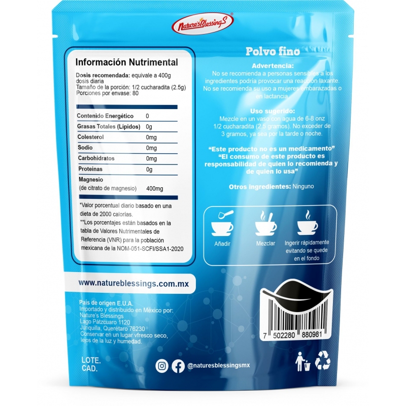 Citrato de Magnesio puro en polvo 250g