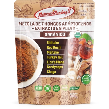 Mezcla de 7 Hongos Adaptogenos Organicos extracto en polvo  100g