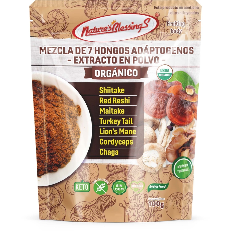 Mezcla de 7 Hongos Adaptogenos Organicos extracto en polvo  100g