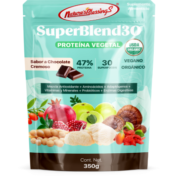 Mezcla de 30 Superfoods, Adaptógenos y Probióticos,Proteina, Orgánica , Sabor Chocolate Cremoso,350g