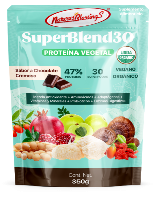 Mezcla de 30 Superfoods, Adaptógenos y Probióticos,Proteina, Orgánica , Sabor Chocolate Cremoso,350g