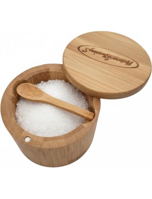 Tarro de bambú con cuchara para sal, condimentos.