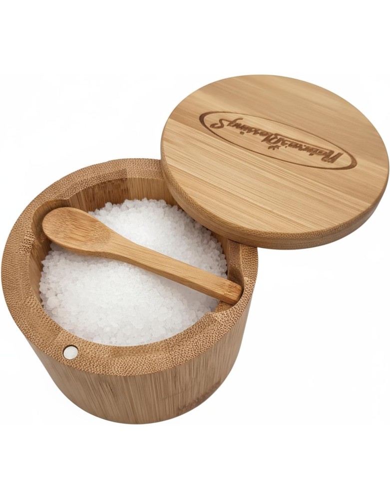 Tarro de bambú con cuchara para sal, condimentos.